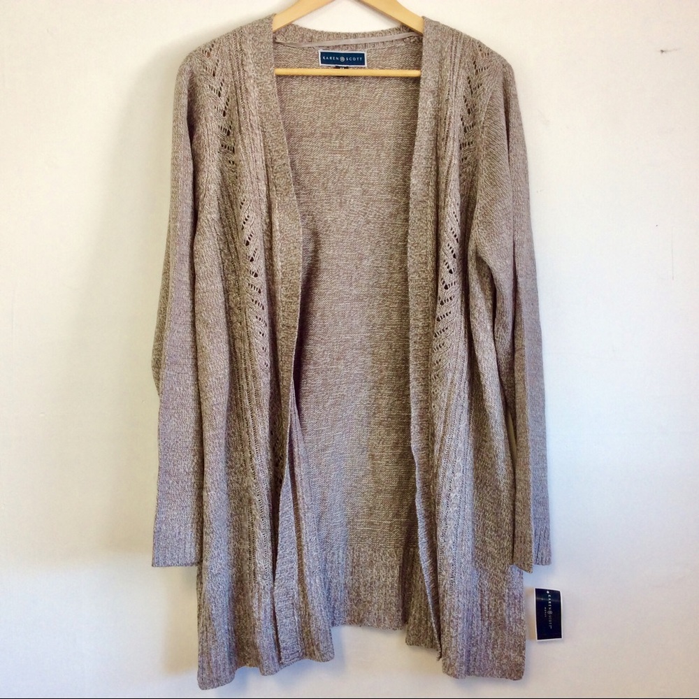 NWT Karen Scott Macys 0X Pointelle Open Cardigan - Picture 2 of 3
